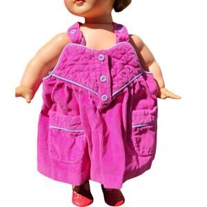 Vintage Alyssa Pink Corduroy Overall Dress Jumper With Pockets Size 9 mo quilted